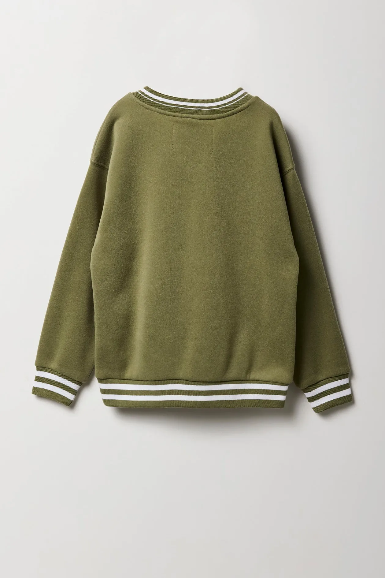 Girls Oversized Chenille Embroidered Fleece V-Neck Sweatshirt