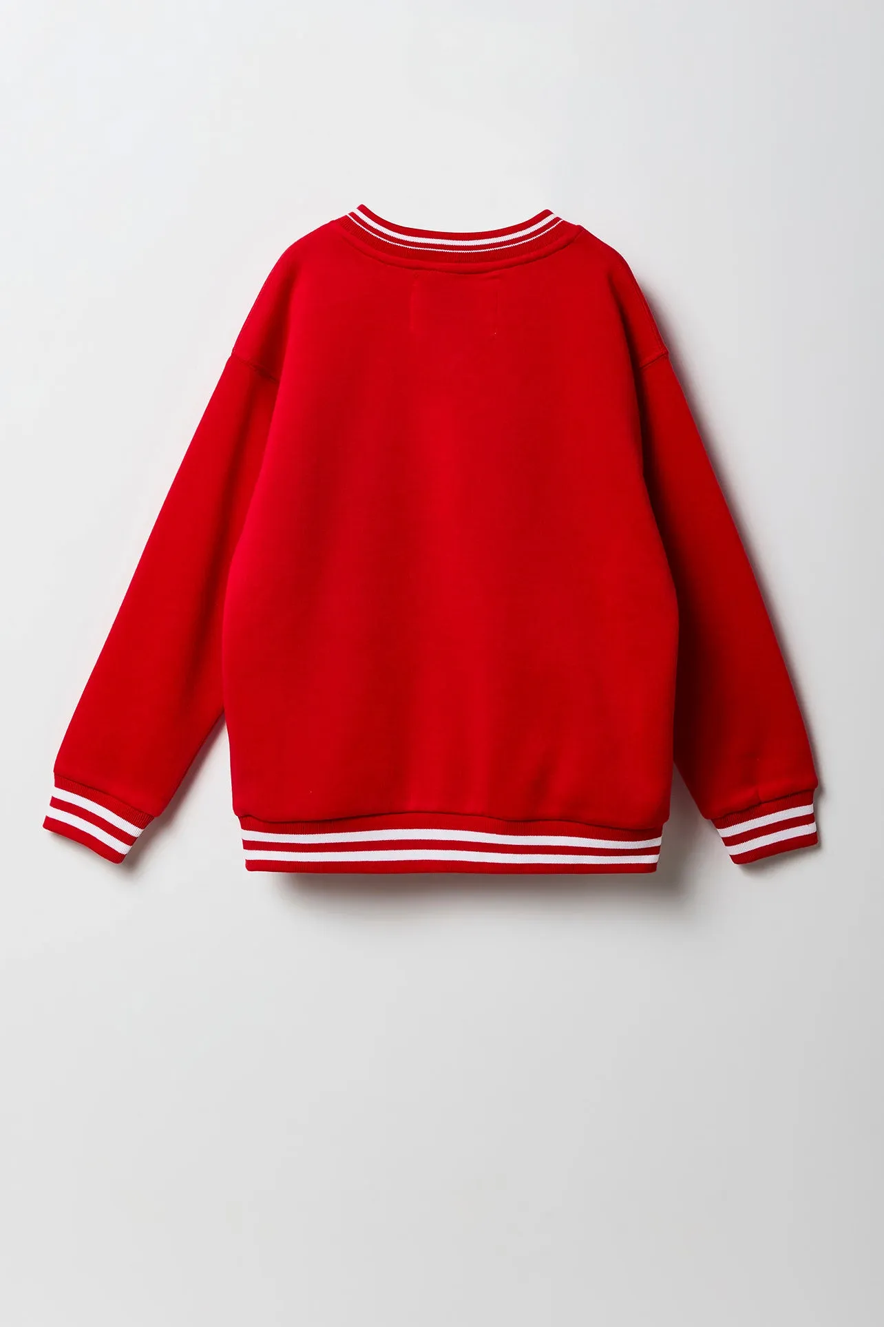 Girls Oversized Chenille Embroidered Fleece V-Neck Sweatshirt