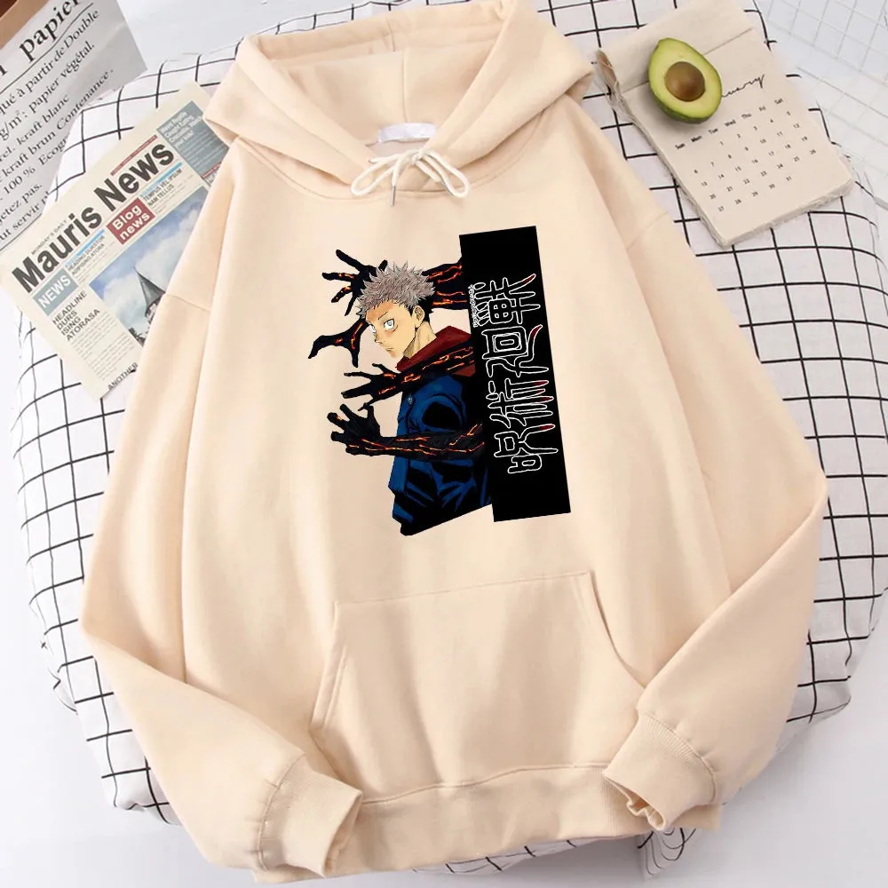 Jujutsu Kaisen Itadori Yuuji Anime Prints Hoodie Male Cartoons Oversize Hoody Fashion Casual Sweatshirt Autumn Warm  Tops