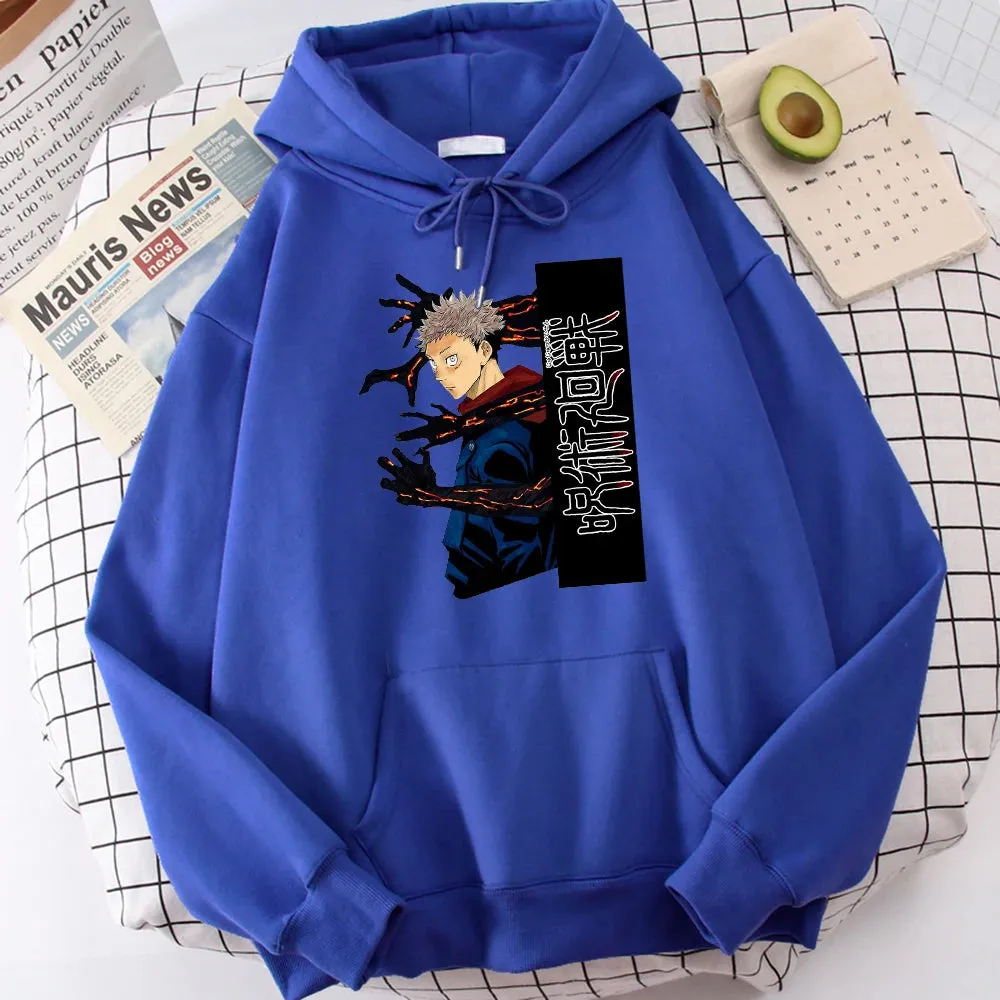 Jujutsu Kaisen Itadori Yuuji Anime Prints Hoodie Male Cartoons Oversize Hoody Fashion Casual Sweatshirt Autumn Warm  Tops