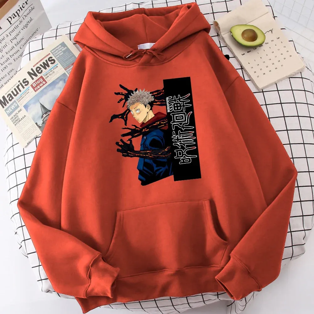 Jujutsu Kaisen Itadori Yuuji Anime Prints Hoodie Male Cartoons Oversize Hoody Fashion Casual Sweatshirt Autumn Warm  Tops