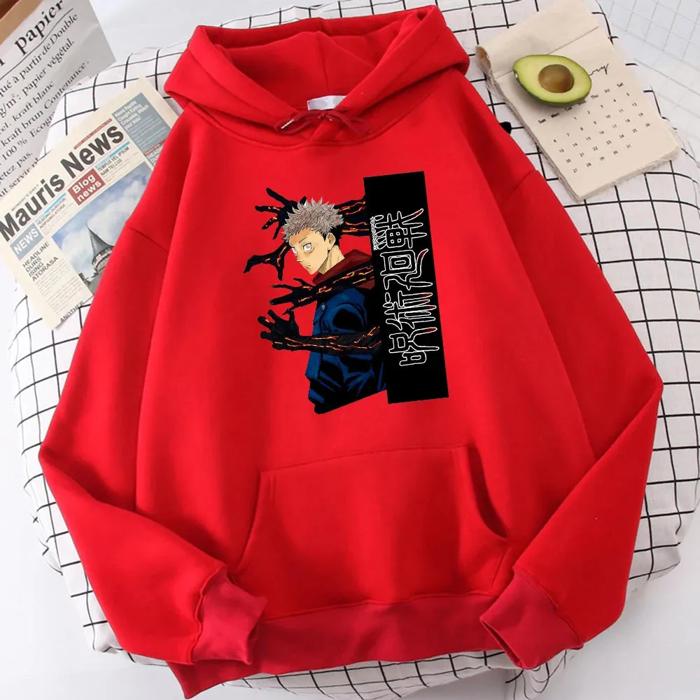 Jujutsu Kaisen Itadori Yuuji Anime Prints Hoodie Male Cartoons Oversize Hoody Fashion Casual Sweatshirt Autumn Warm  Tops