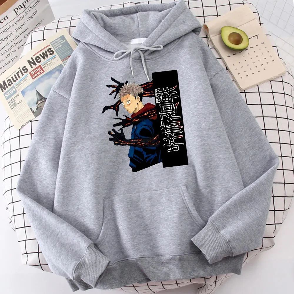 Jujutsu Kaisen Itadori Yuuji Anime Prints Hoodie Male Cartoons Oversize Hoody Fashion Casual Sweatshirt Autumn Warm  Tops