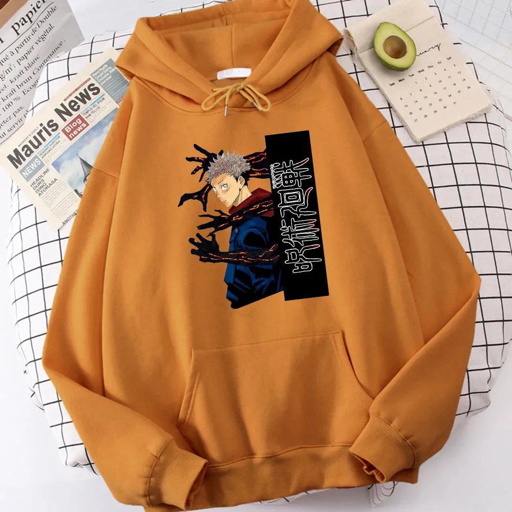 Jujutsu Kaisen Itadori Yuuji Anime Prints Hoodie Male Cartoons Oversize Hoody Fashion Casual Sweatshirt Autumn Warm  Tops