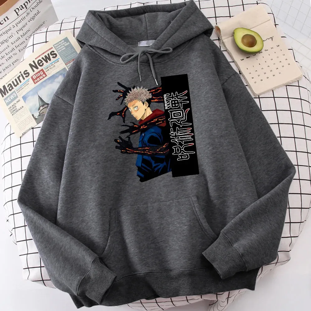 Jujutsu Kaisen Itadori Yuuji Anime Prints Hoodie Male Cartoons Oversize Hoody Fashion Casual Sweatshirt Autumn Warm  Tops