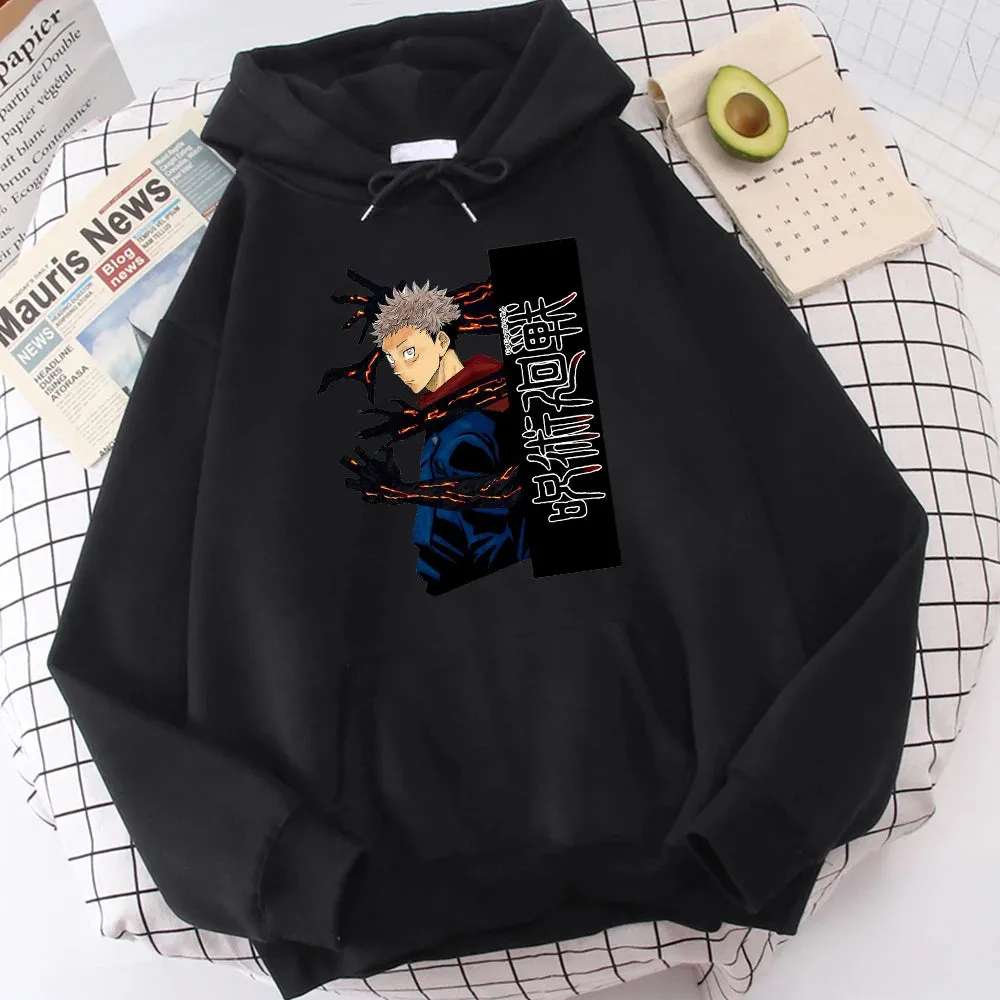 Jujutsu Kaisen Itadori Yuuji Anime Prints Hoodie Male Cartoons Oversize Hoody Fashion Casual Sweatshirt Autumn Warm  Tops