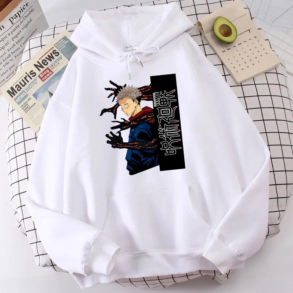 Jujutsu Kaisen Itadori Yuuji Anime Prints Hoodie Male Cartoons Oversize Hoody Fashion Casual Sweatshirt Autumn Warm  Tops