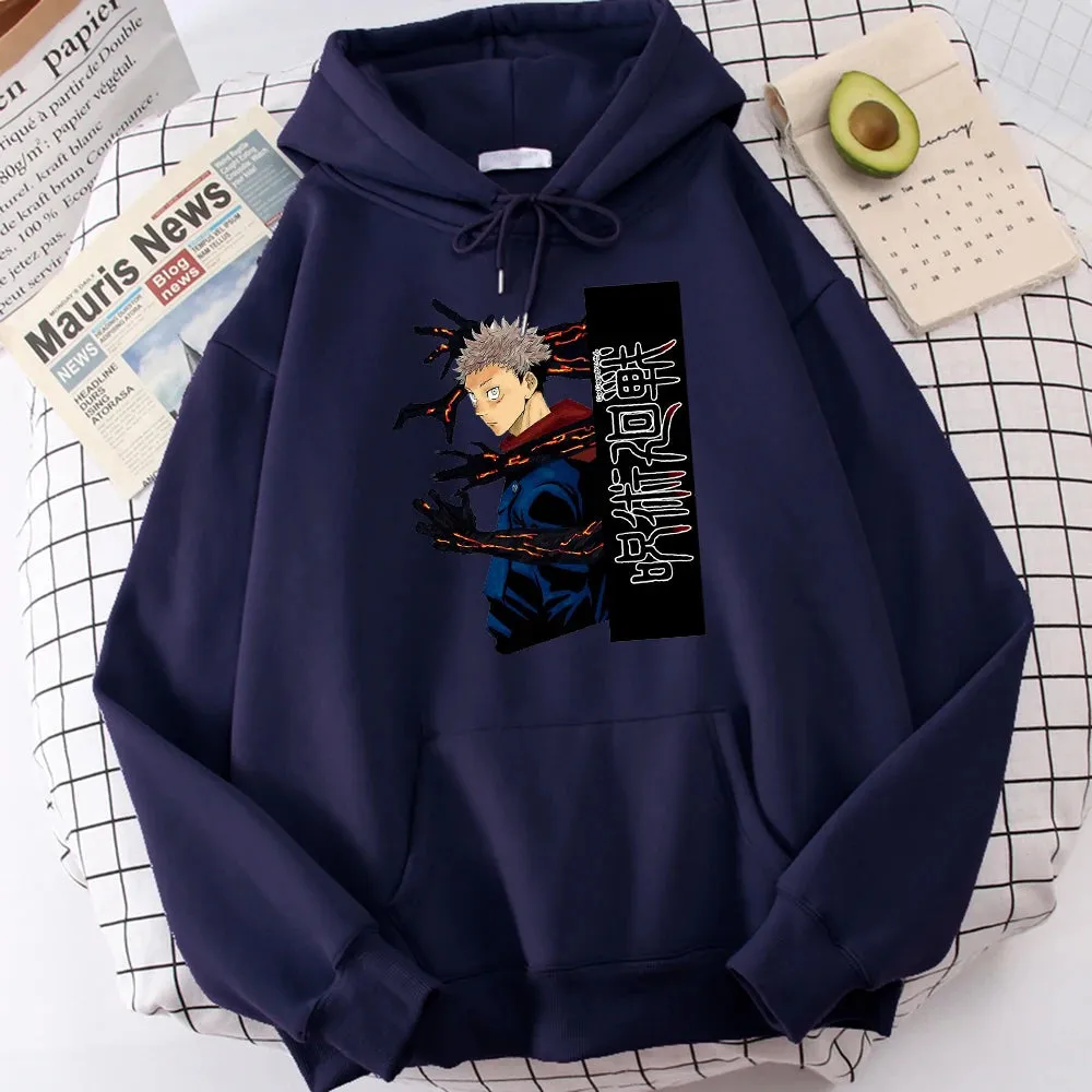 Jujutsu Kaisen Itadori Yuuji Anime Prints Hoodie Male Cartoons Oversize Hoody Fashion Casual Sweatshirt Autumn Warm  Tops
