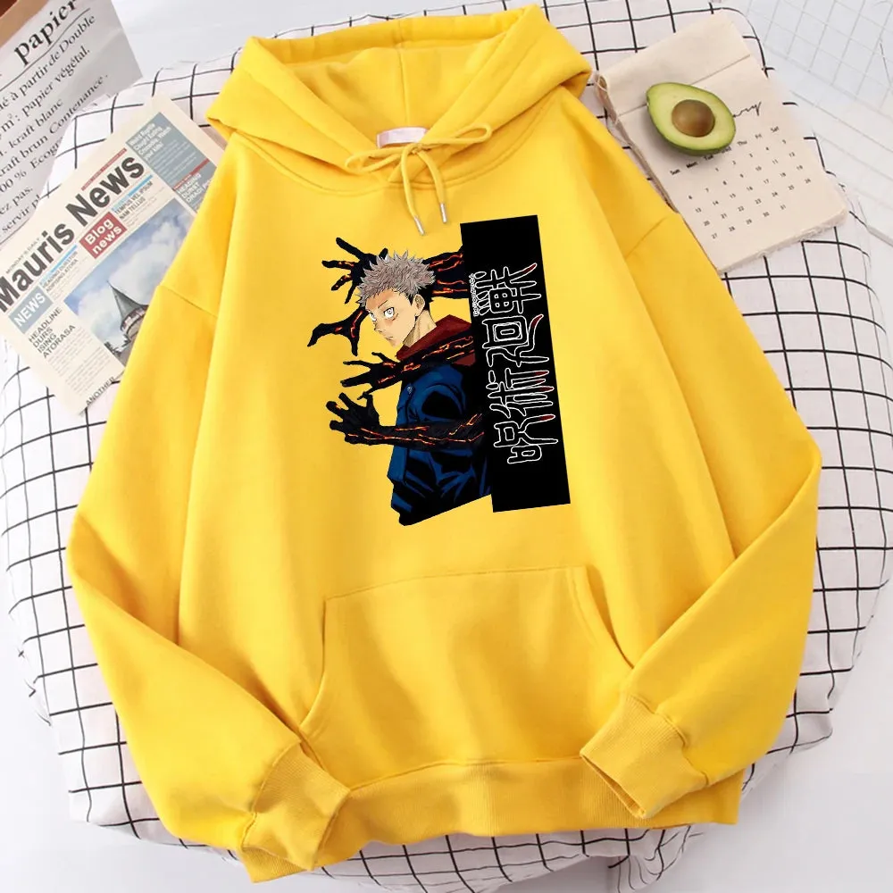 Jujutsu Kaisen Itadori Yuuji Anime Prints Hoodie Male Cartoons Oversize Hoody Fashion Casual Sweatshirt Autumn Warm  Tops