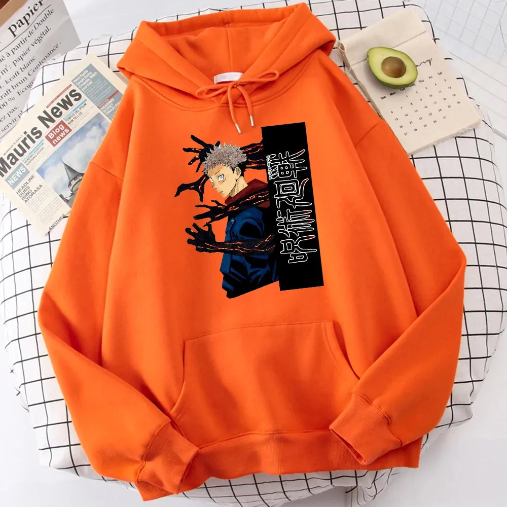 Jujutsu Kaisen Itadori Yuuji Anime Prints Hoodie Male Cartoons Oversize Hoody Fashion Casual Sweatshirt Autumn Warm  Tops