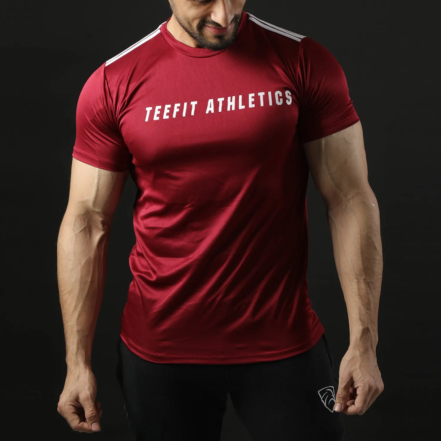 Teefit Three Stripes Maroon Athletic Tee